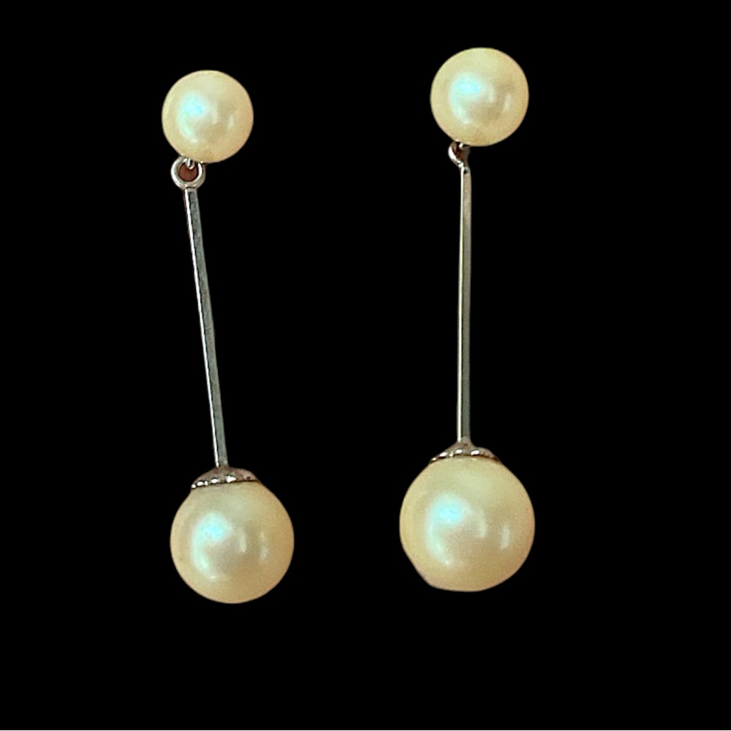 14k White Gold Backs Faux Pearl Dangle Drop Earrings 150$